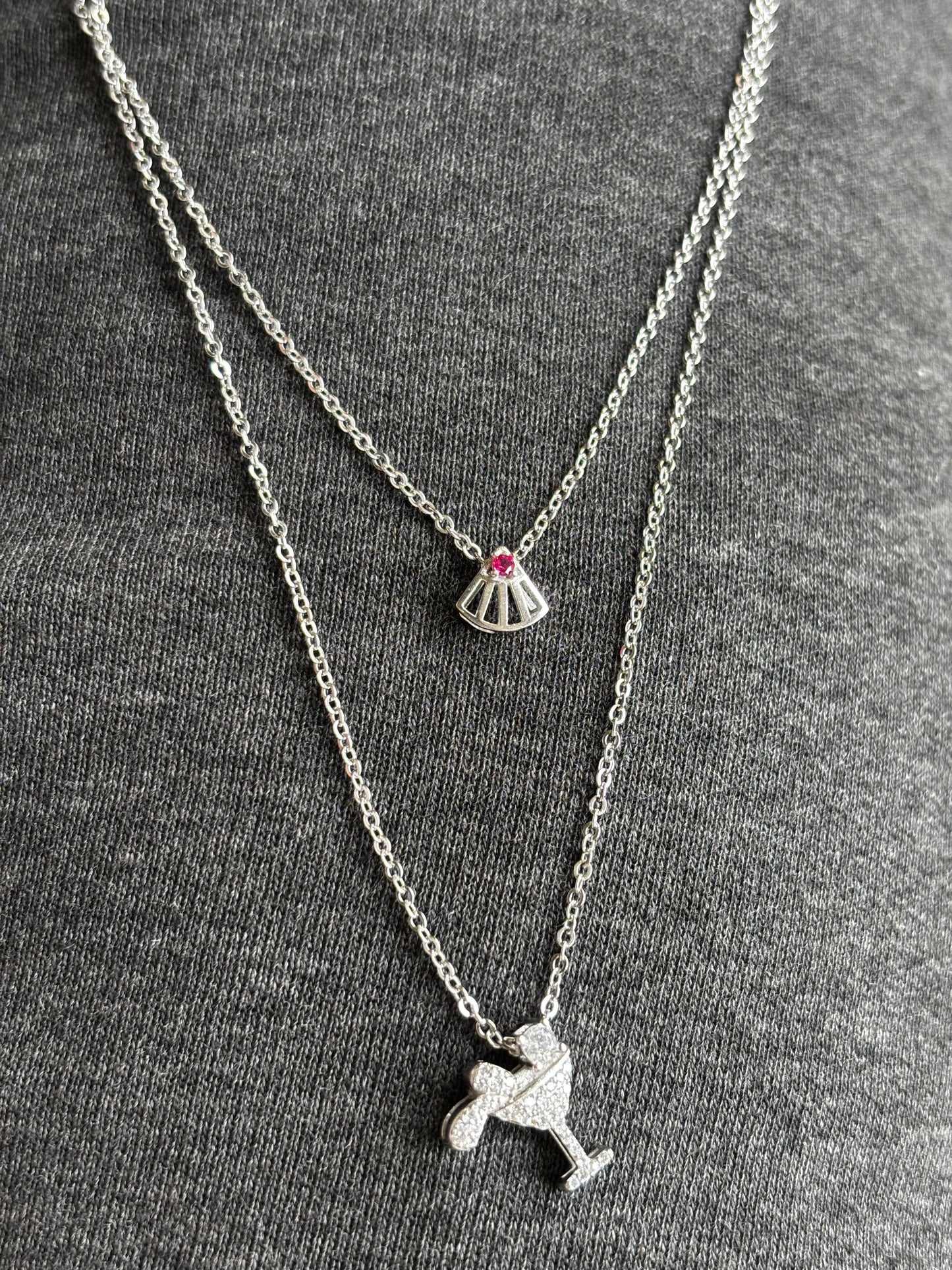 Cocktail Charm Layer Necklace – Elegant Double Layer Silver Necklace