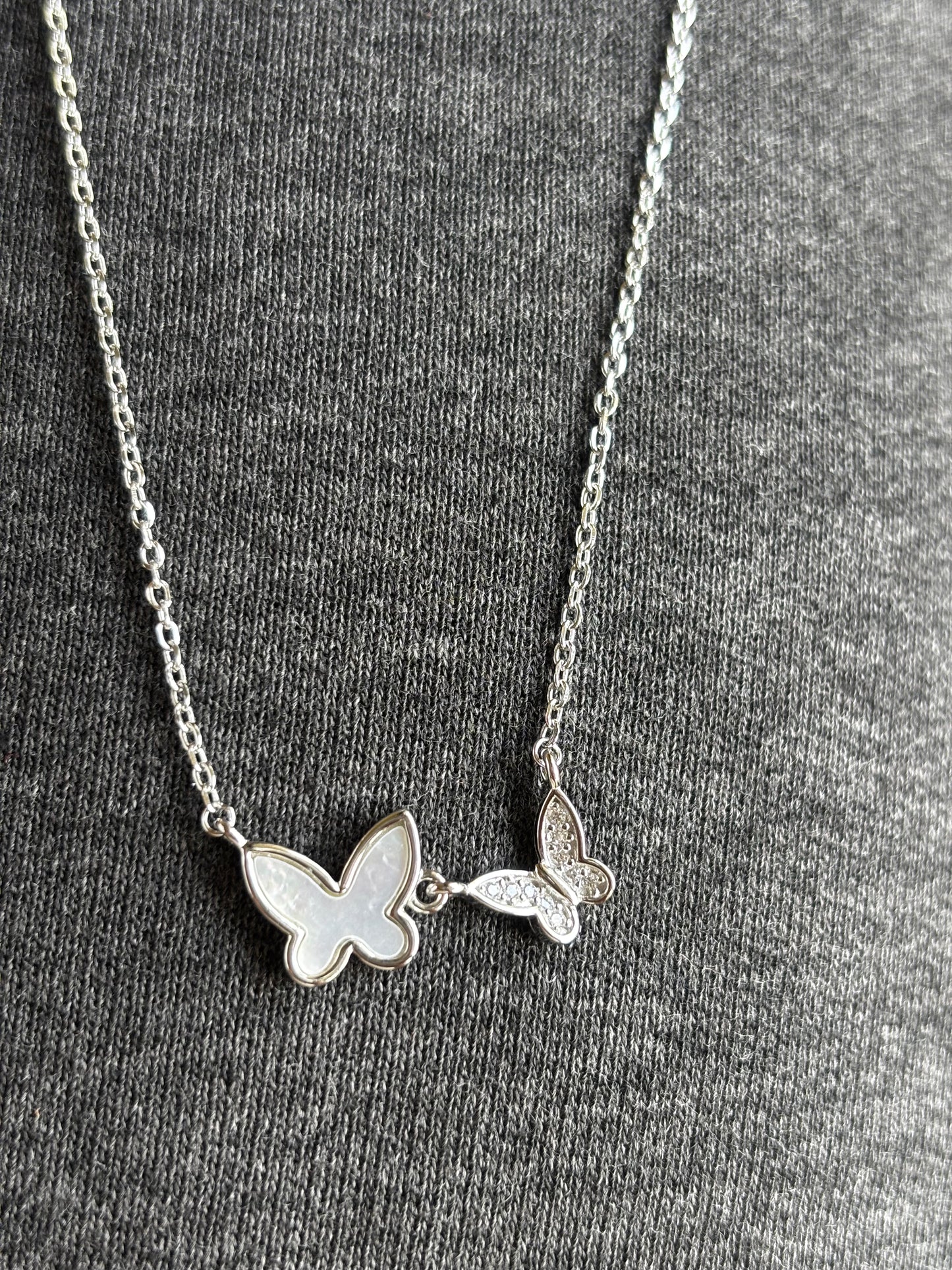 Twin Flutter Necklace - 925 Sterling Silver Twin Butterfly Necklace