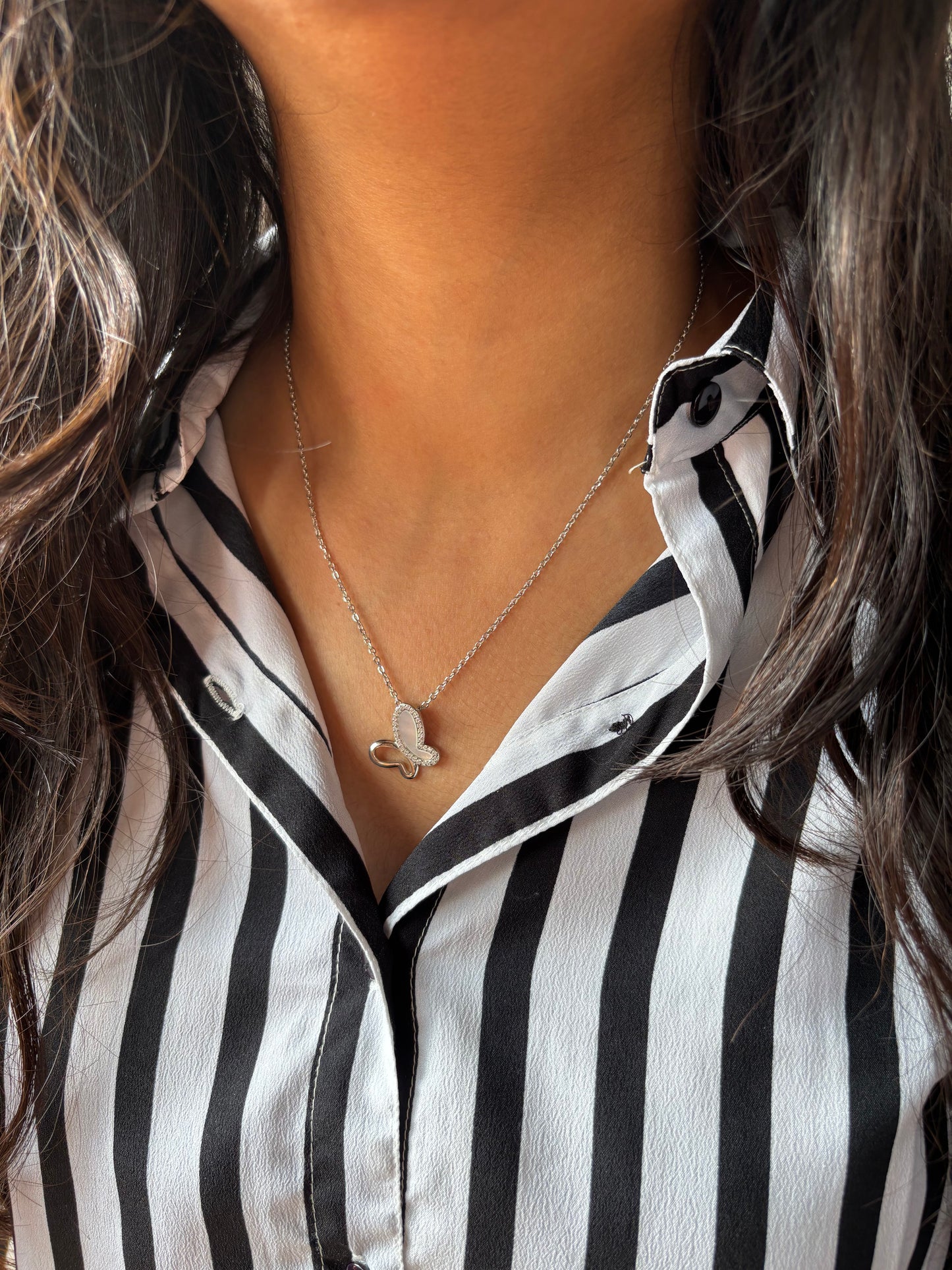Luna Flutter Pendent Set - 925 Silver Butterfly Pendent & Stud Earring Set