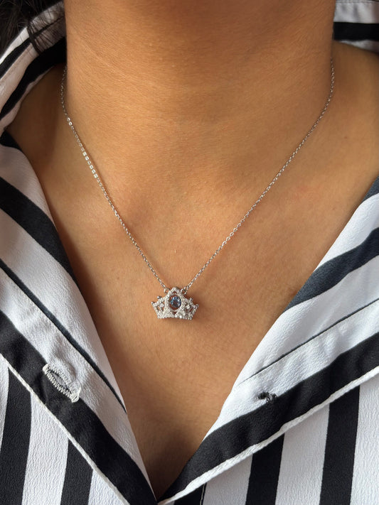 Sapphire Crown Necklace – Elegant Silver Crown Pendant Necklace