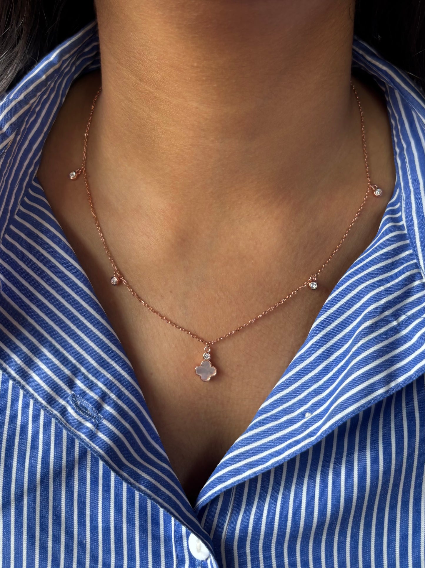 Moon Pearl Clover Necklace - 925 Sterling Silver Rose Gold Necklace
