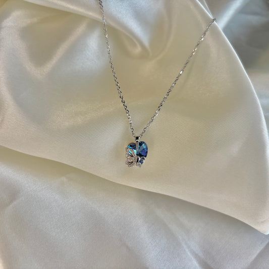Sapphire Butterfly Heart Necklace | 925 Sterling Silver Pendant Necklace