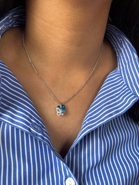 Sapphire Butterfly Heart Necklace | 925 Sterling Silver Pendant Necklace