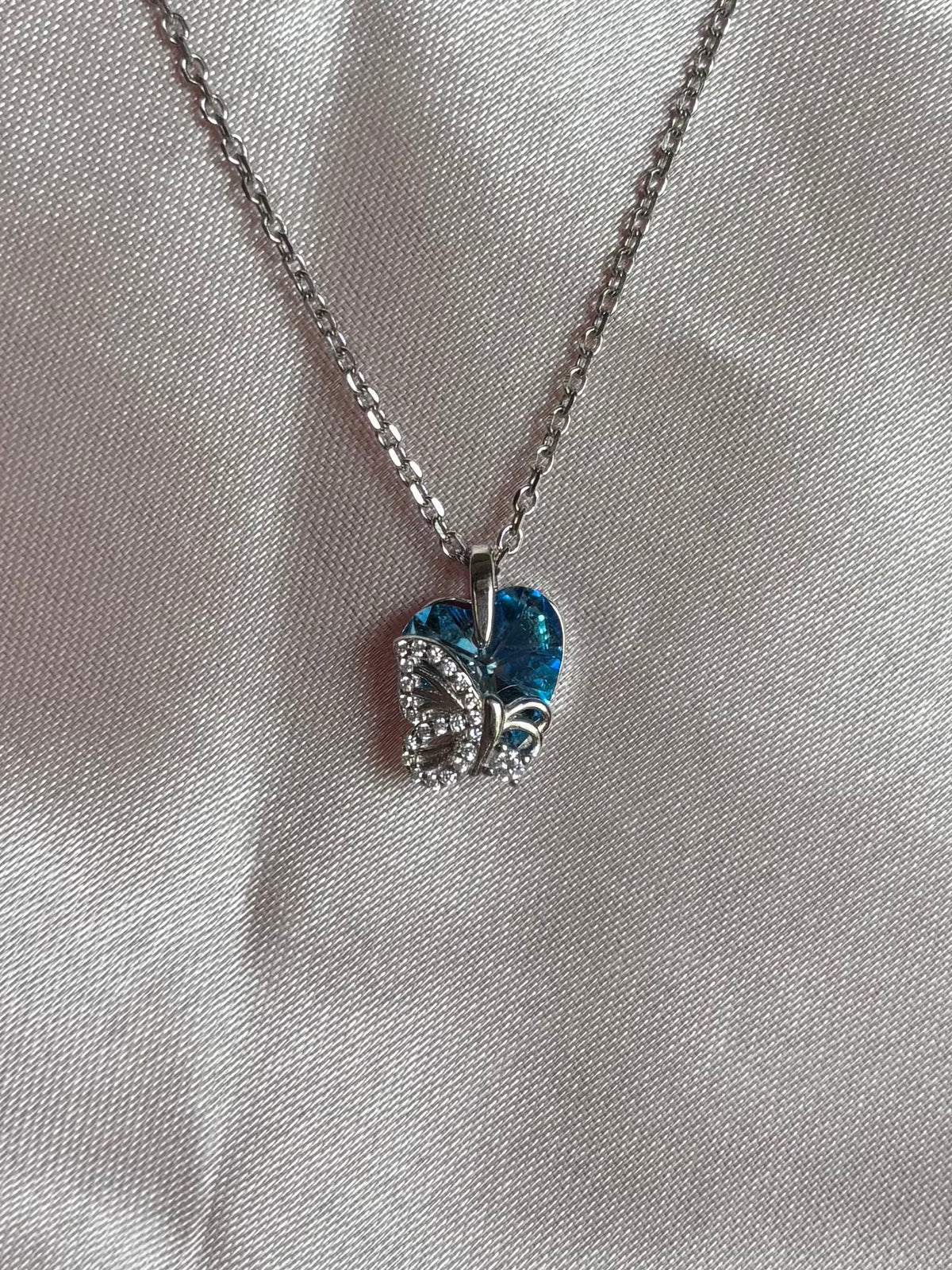Sapphire Butterfly Heart Necklace | 925 Sterling Silver Pendant Necklace