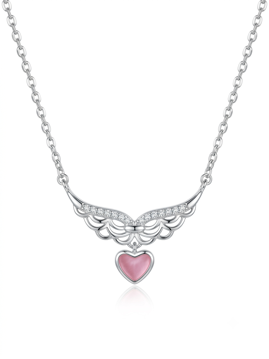 Feathered Love Necklace | 925 Sterling Silver Angel Wing Heart Necklace