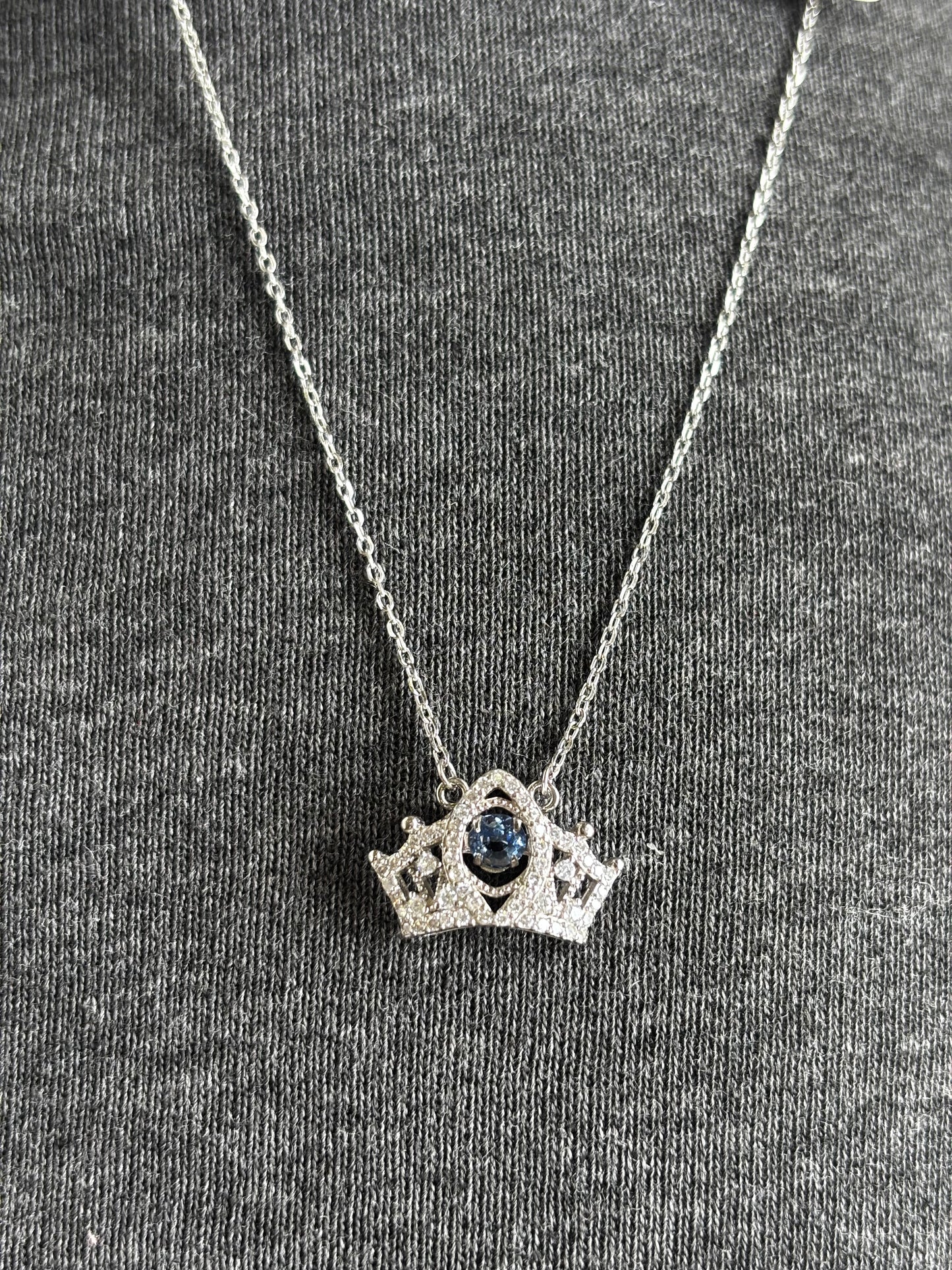 Sapphire Crown Necklace – Elegant Silver Crown Pendant Necklace
