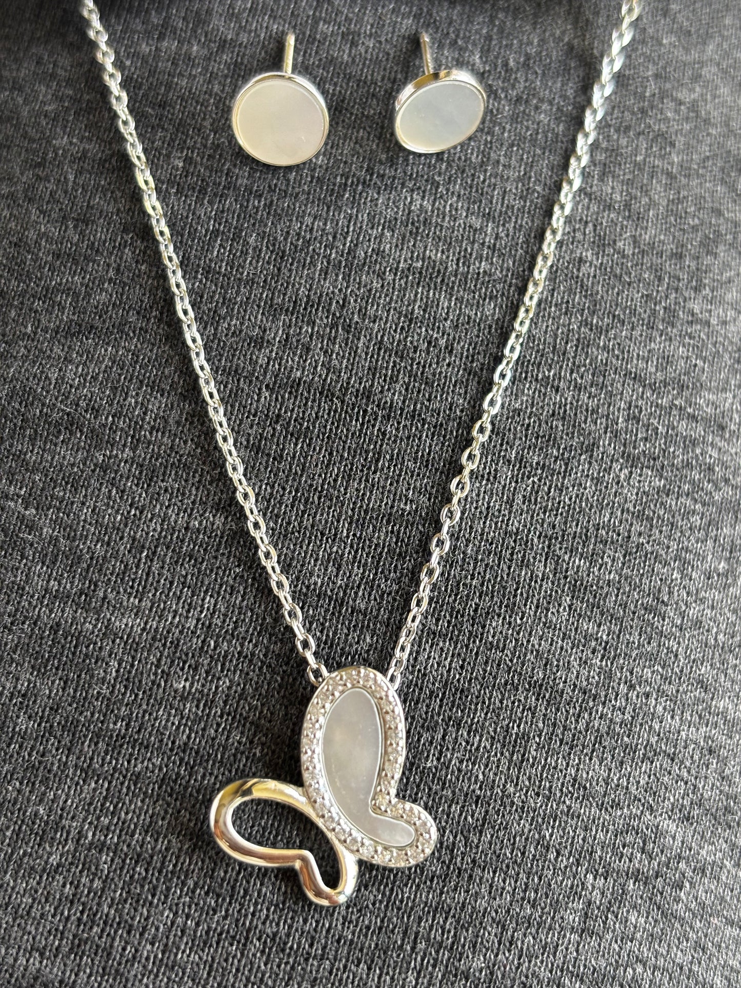 Luna Flutter Pendent Set - 925 Silver Butterfly Pendent & Stud Earring Set