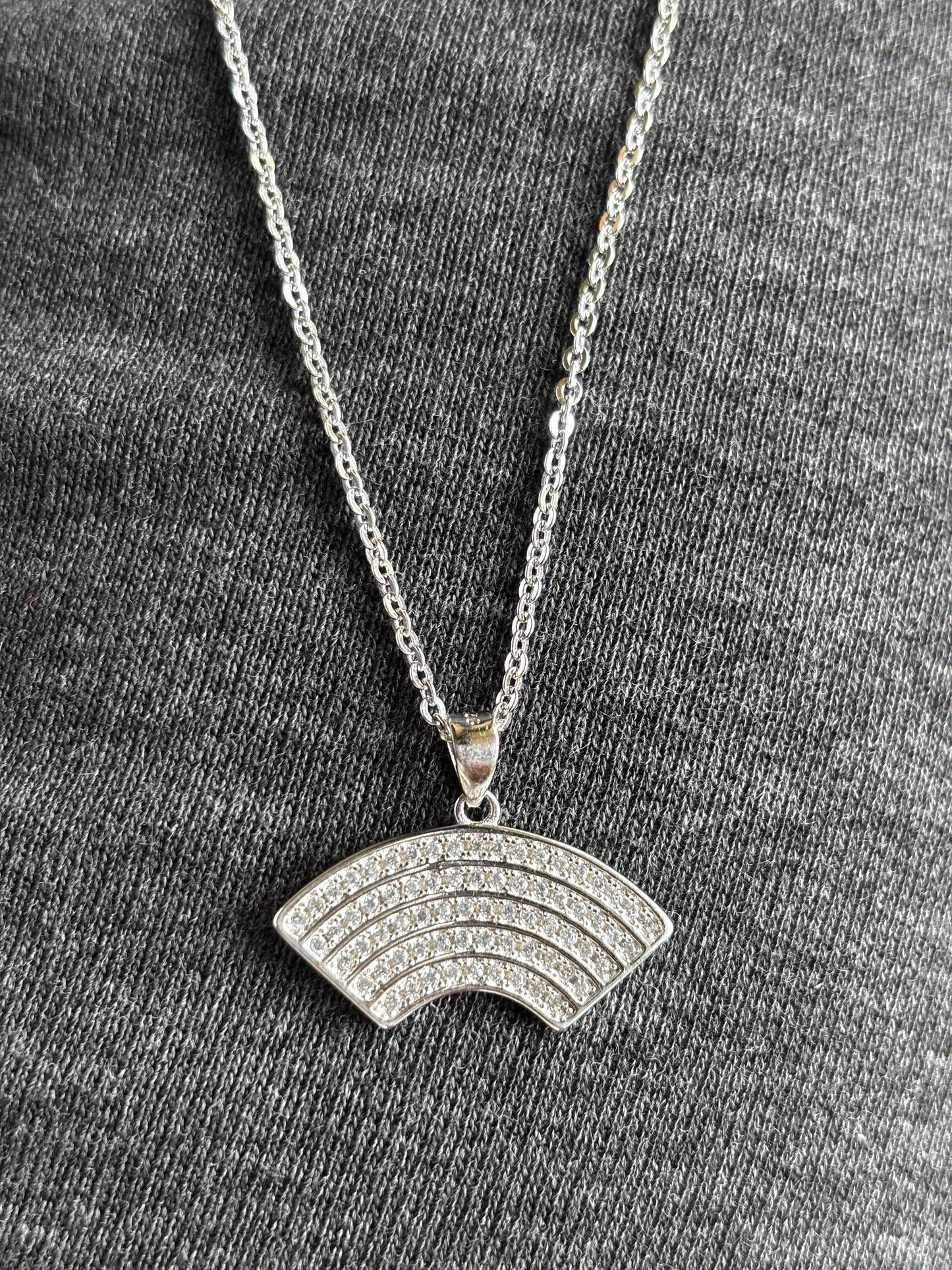 Silver Horizon Necklace – Elegant CZ Arc Pendant Necklace
