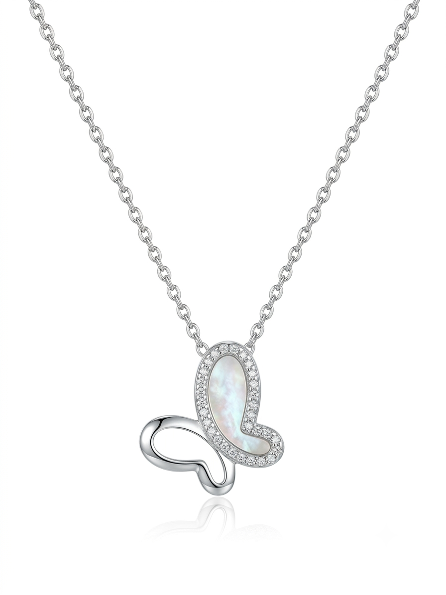 Luna Flutter Pendent Set - 925 Silver Butterfly Pendent & Stud Earring Set