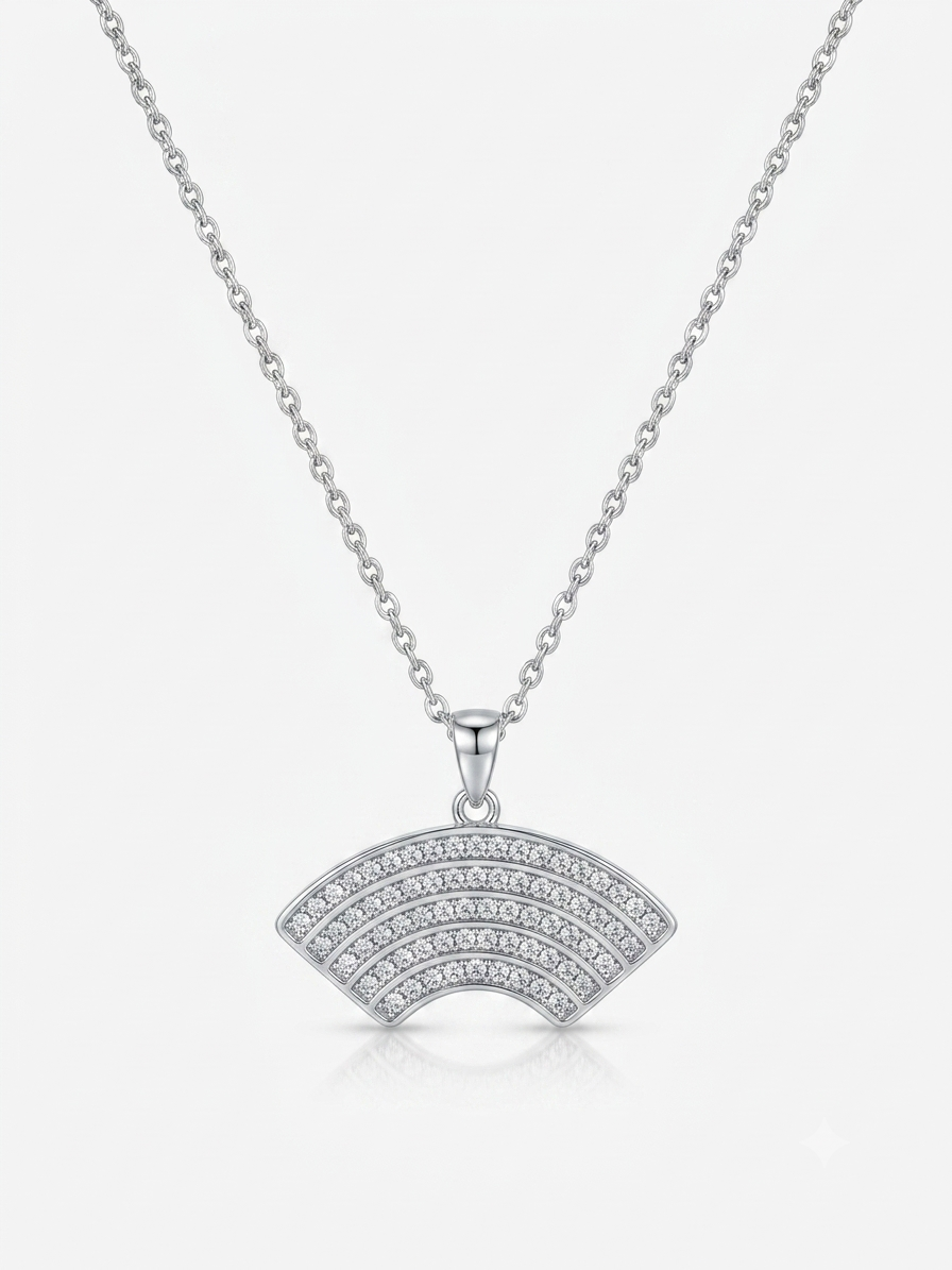 Silver Horizon Necklace – Elegant CZ Arc Pendant Necklace