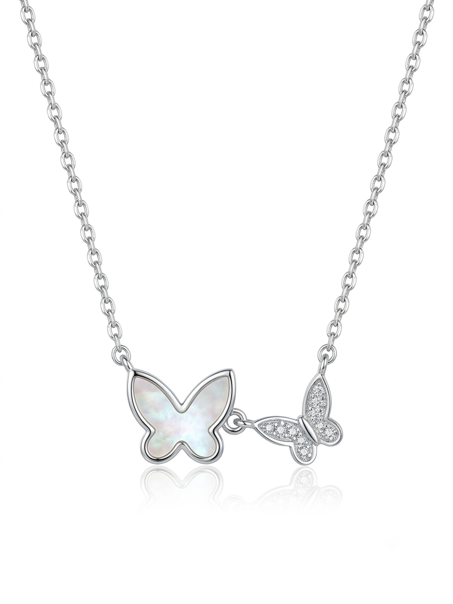 Twin Flutter Necklace - 925 Sterling Silver Twin Butterfly Necklace