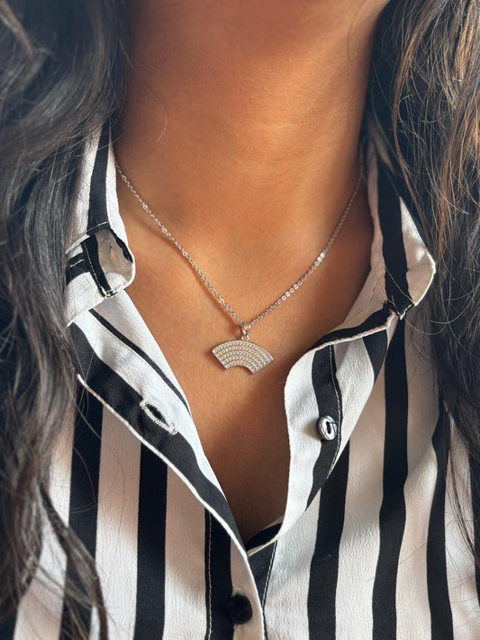 Silver Horizon Necklace – Elegant CZ Arc Pendant Necklace