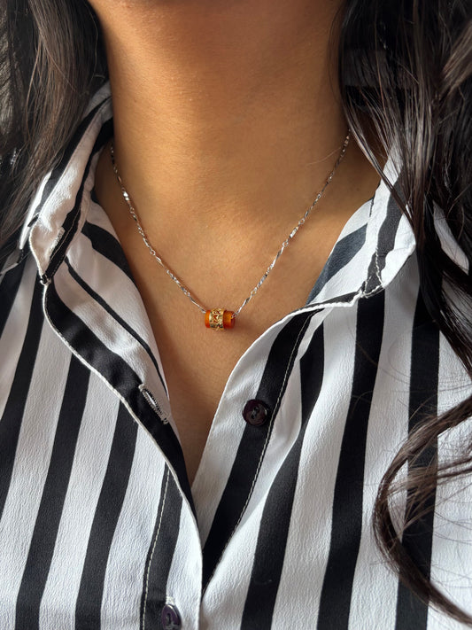 Harmony Bead Necklace – Elegant Silver & Crimson Charm Necklace