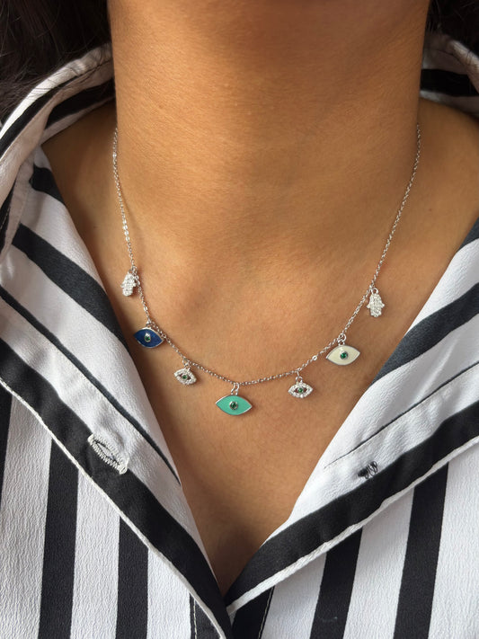 Enchanted Gaze Necklace Set - 925 Sterling Silver Evil Eye Jewelry Set