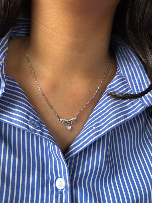Feathered Love Necklace | 925 Sterling Silver Angel Wing Heart Necklace