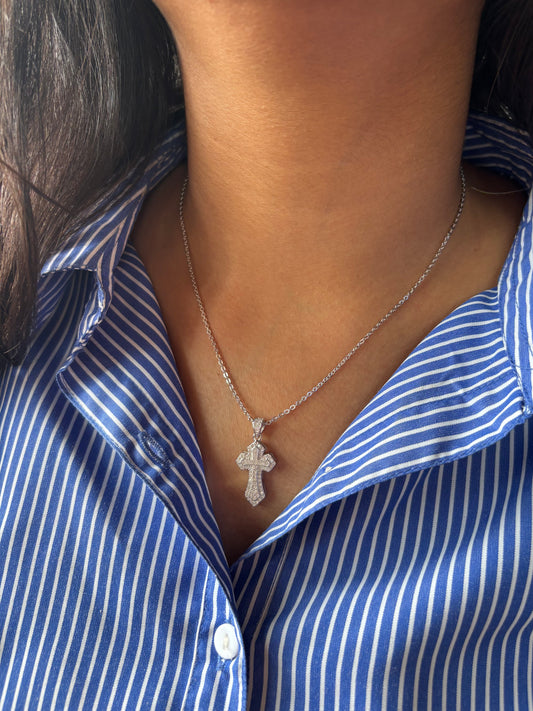 Luminous Cross Necklace | Elegant Silver Cross Pendant for Women