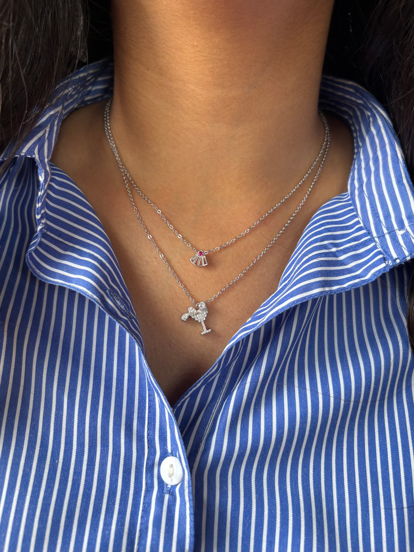 Cocktail Charm Layer Necklace – Elegant Double Layer Silver Necklace