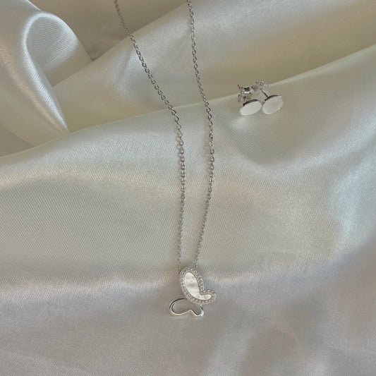Luna Flutter Pendent Set - 925 Silver Butterfly Pendent & Stud Earring Set