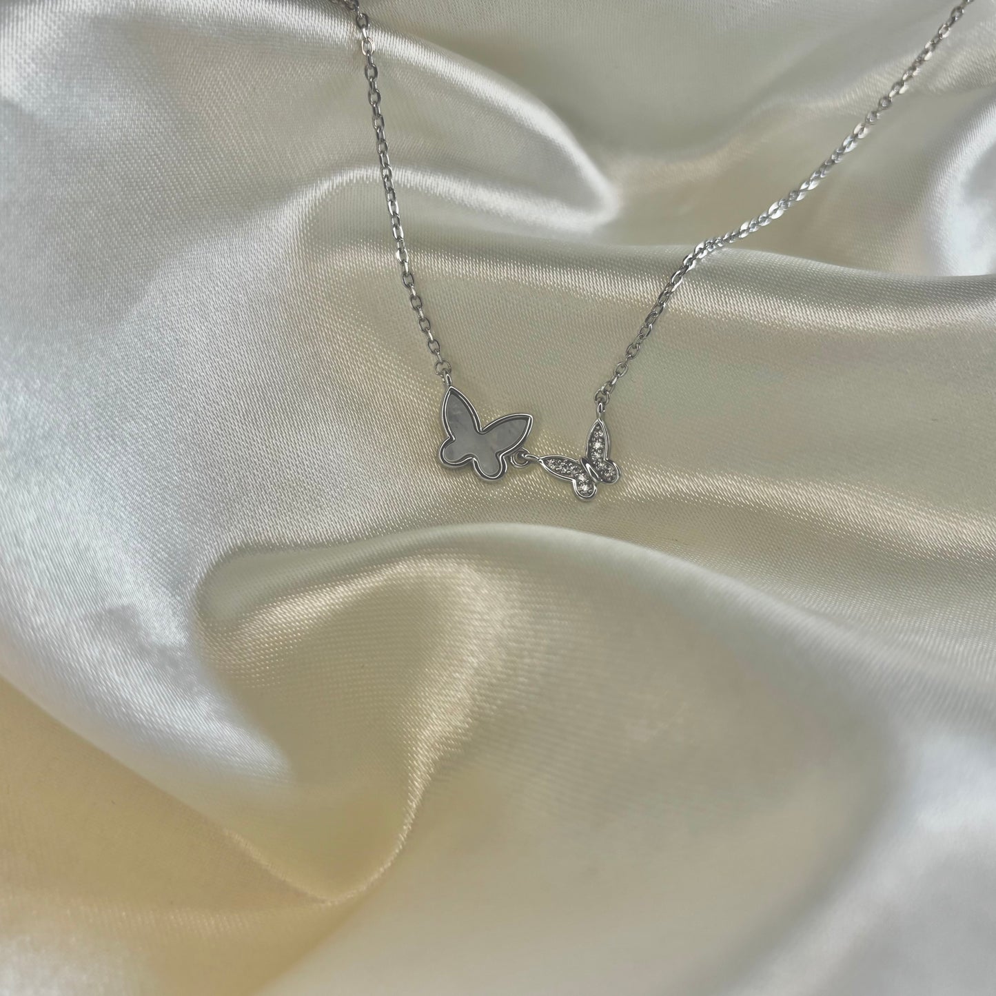 Twin Flutter Necklace - 925 Sterling Silver Twin Butterfly Necklace