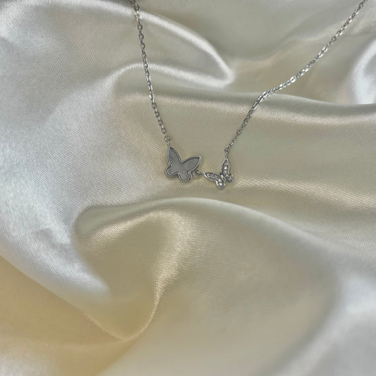 Twin Flutter Necklace - 925 Sterling Silver Twin Butterfly Necklace