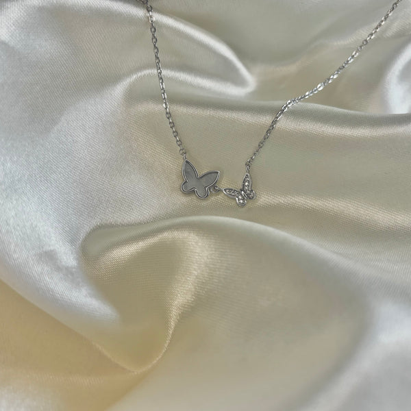 Twin Flutter Necklace - 925 Sterling Silver Twin Butterfly Necklace