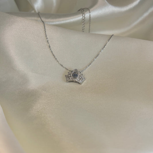Sapphire Crown Necklace – Elegant Silver Crown Pendant Necklace