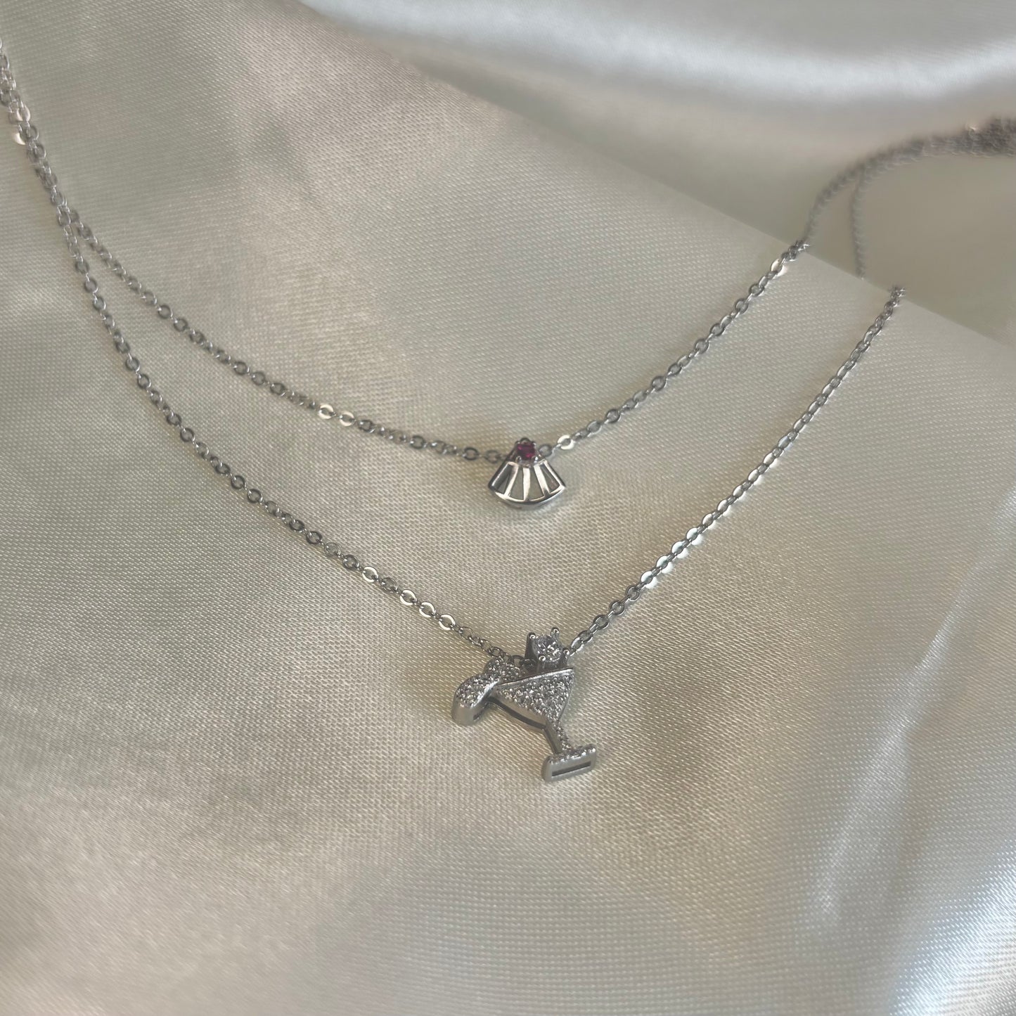 Cocktail Charm Layer Necklace – Elegant Double Layer Silver Necklace