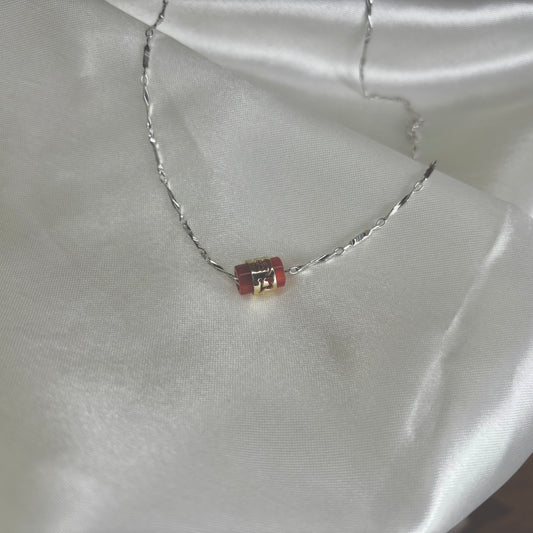 Harmony Bead Necklace – Elegant Silver & Crimson Charm Necklace