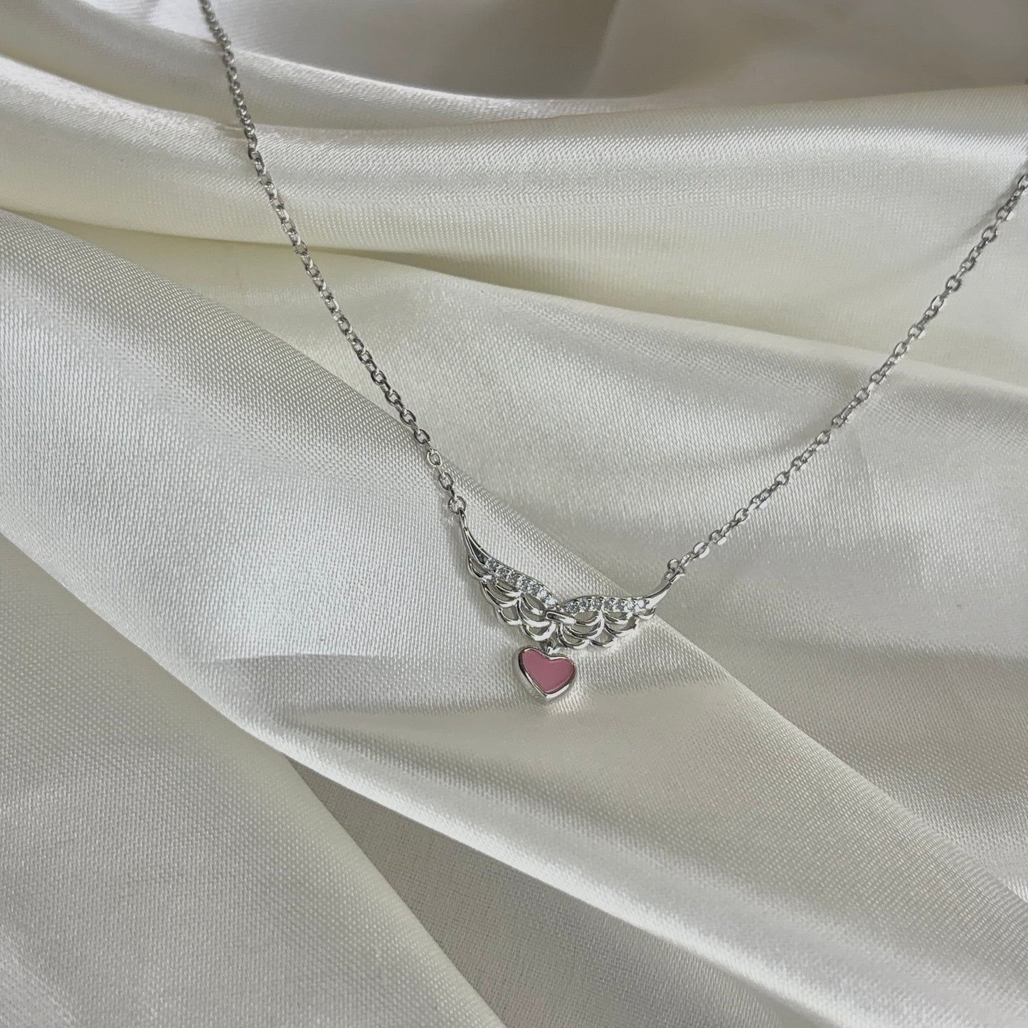 Feathered Love Necklace | 925 Sterling Silver Angel Wing Heart Necklace