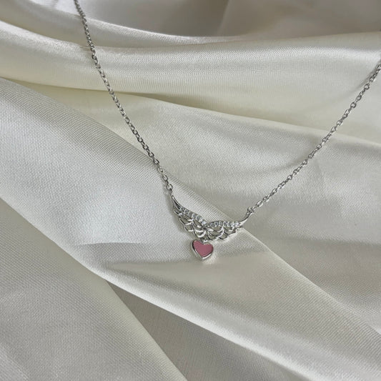 Feathered Love Necklace | 925 Sterling Silver Angel Wing Heart Necklace