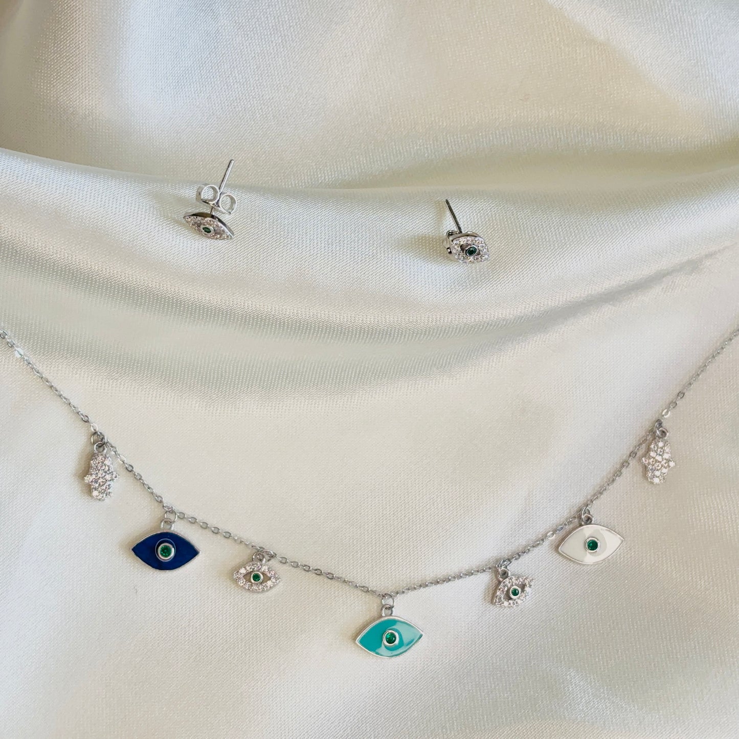 Enchanted Gaze Necklace Set - 925 Sterling Silver Evil Eye Jewelry Set