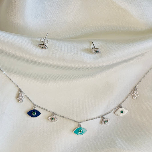 Enchanted Gaze Necklace Set - 925 Sterling Silver Evil Eye Jewelry Set