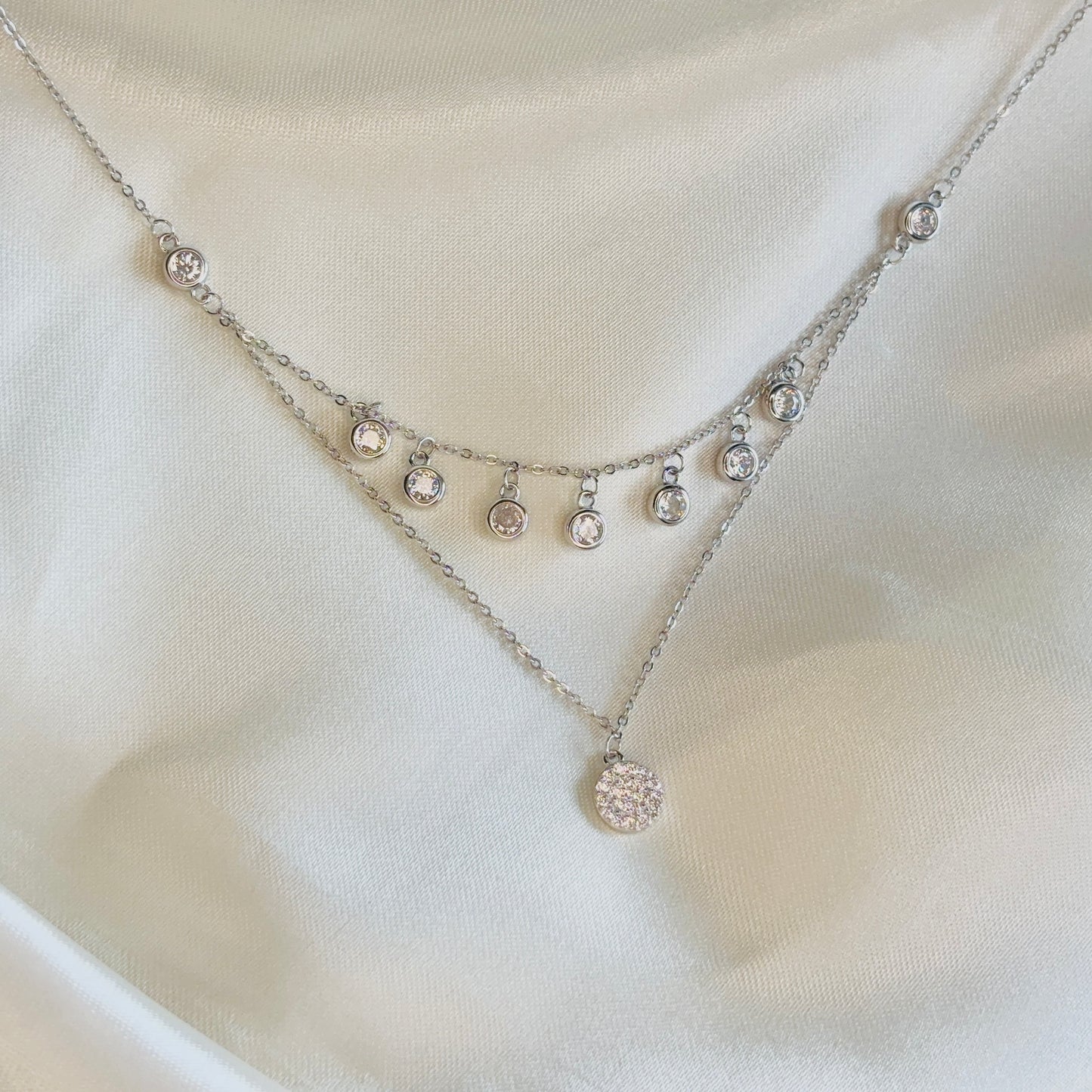 Moonlit Drizzle Necklace - 925 Sterling Silver Layered Necklace